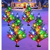 Solar Christmas Tree 4 Pack Garden Stake Light Waterproof Outdoor Christmas Decorations,2 Modes Solar Xmas Christmas Lights for Yard Front Porch Pathway Grave Garden Decor