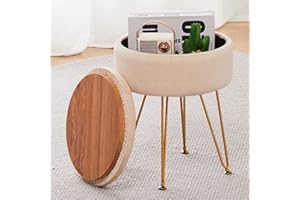 Cpintltr Modern Velvet Foot Rest Stool Upholstered Round Storage Ottomans Multipurpose Dressing Stools Luxury Home Decor Ottoman Coffee Table Top Cover Footstool with Metal Legs for Couch Beige