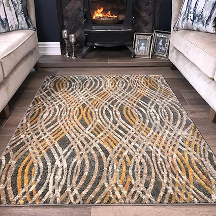 The Rug House Tapis Capella Jaune Moutarde Ocre Gris