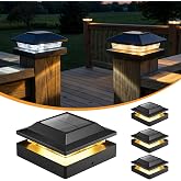 4x4 Solar Post Cap Lights 4-Pack, Dual Color LED Lights for Wood/Vinyl Post | For Decorate Patio Porch Garden, 2 Color Modes(Warm/Cool), Auto Sensor, Easy Install on 4x4 Wood/Vinyl Posts, Waterproof