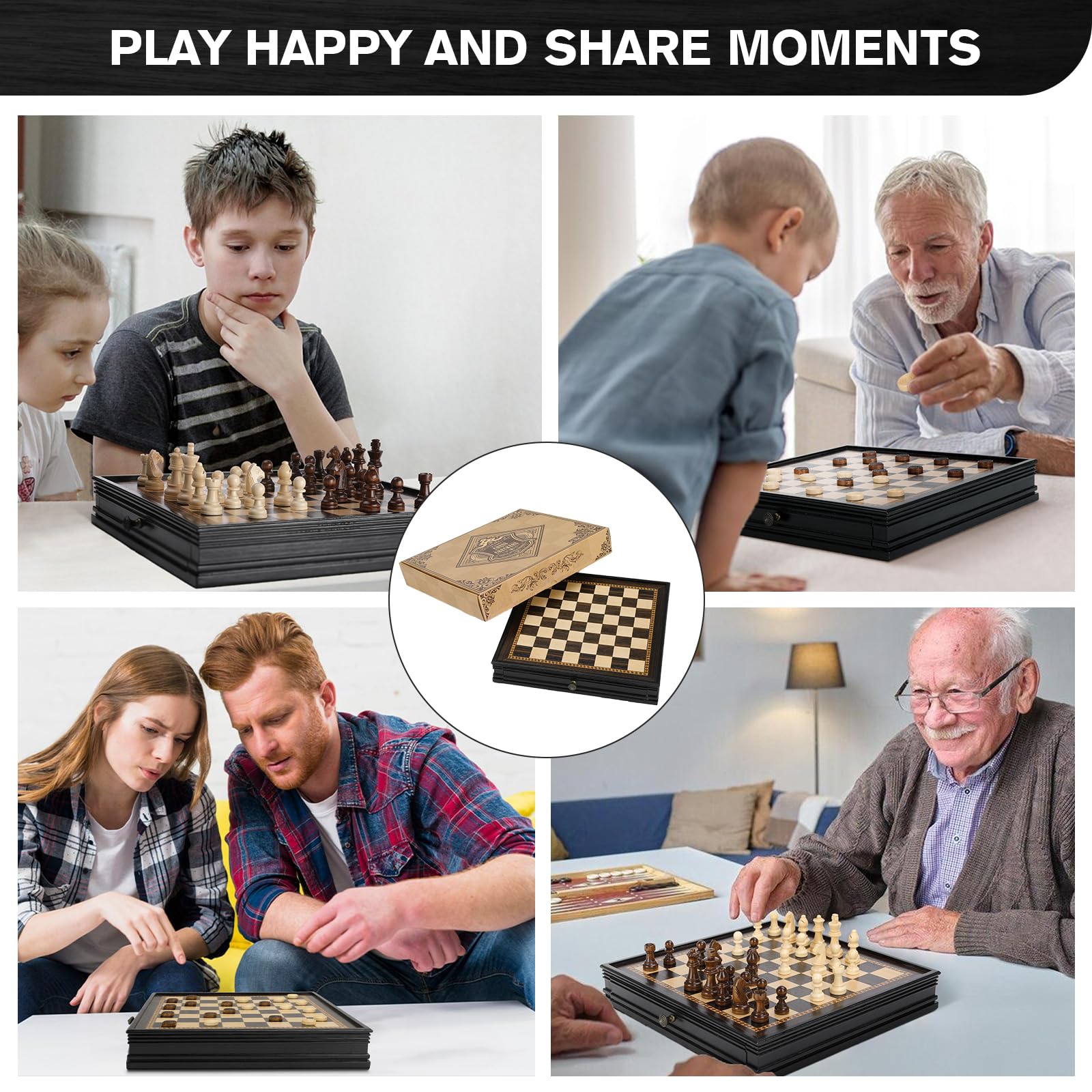 Peradix 2 in 1 Magnetisch Schachspiel mit Dame Spiel aus Holz, 32CM/12.6IN Schachbrett mit Lagerschublade und 2 Queen, Reiseschach Holz Hochwertig Schach Spielzeug für Kinder und Erwachsene 8