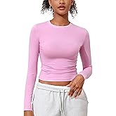 kayamiya Women's Basic Long Sleeve Cotton Shirts Tight Fit Fall Crewneck Trendy Y2K Crop Tops