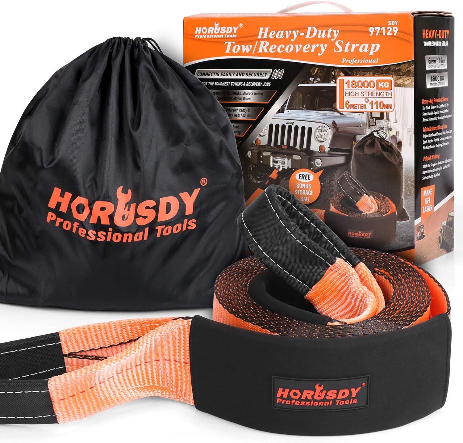 HORUSDY Recovery Tow Strap 4" x 20Ft - Heavy Duty 40,000 LBS Break Strength, Recover Your Vehicle Stuck in Mud/Snow.: Automotive