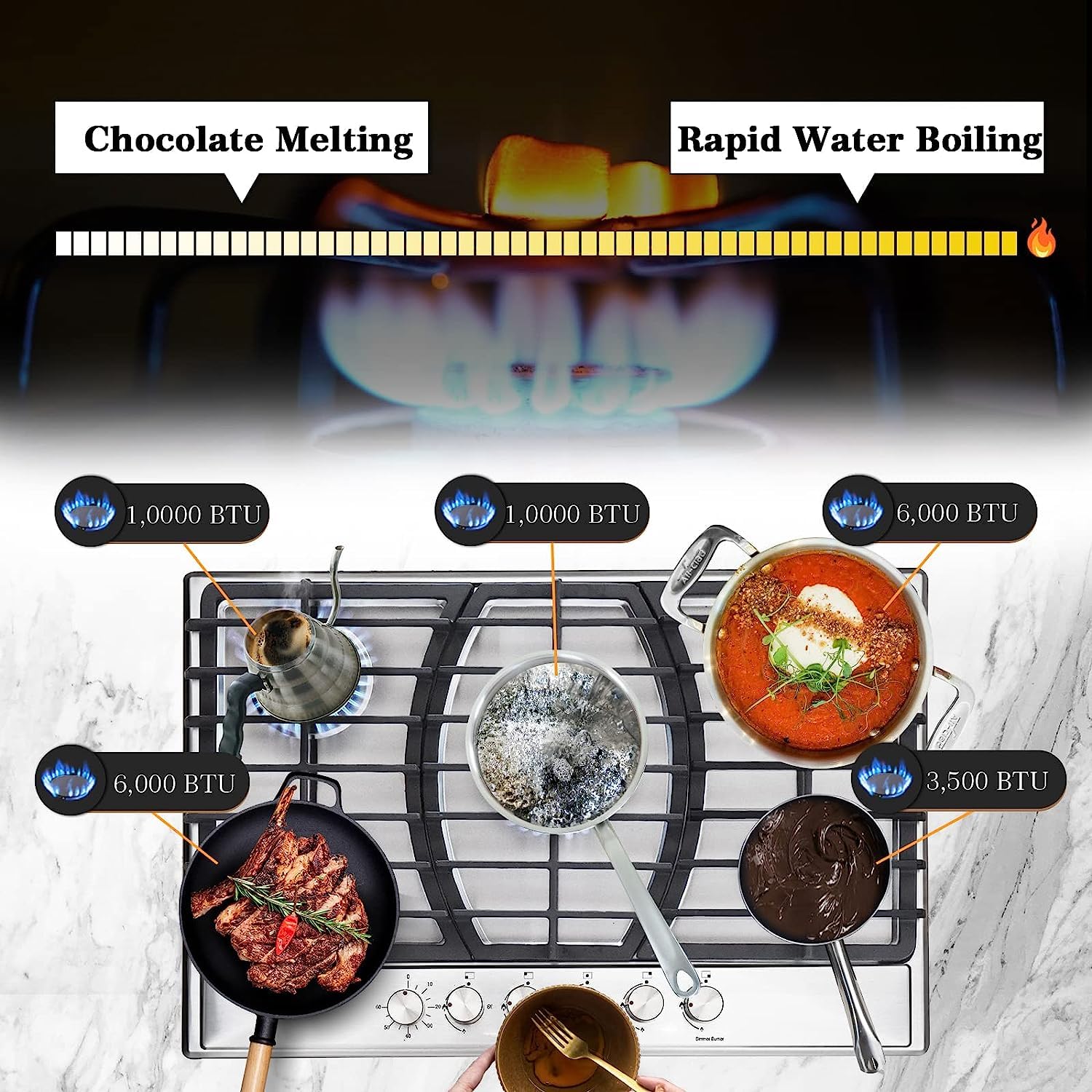 Trifecte 30 Inch Stainless Steel Gas Cooktop with Timer Dual Fuel 5 Italy SABAF Sealed Burners Gas Stove Top NG/LPG Convertible Gas Hob with Thermocouple Protection(Griddle&Gas Regulator Not Included)