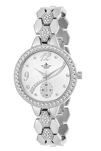 Quartz Movement Analogue White Dial Studded Womens Watch - SWS-8041