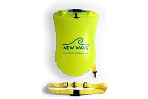 New Wave Swim Buoy for Open Water Swimmers and Triathletes - Light and Visible Float for Safe Training and Racing - High Visiblity Fluo Green