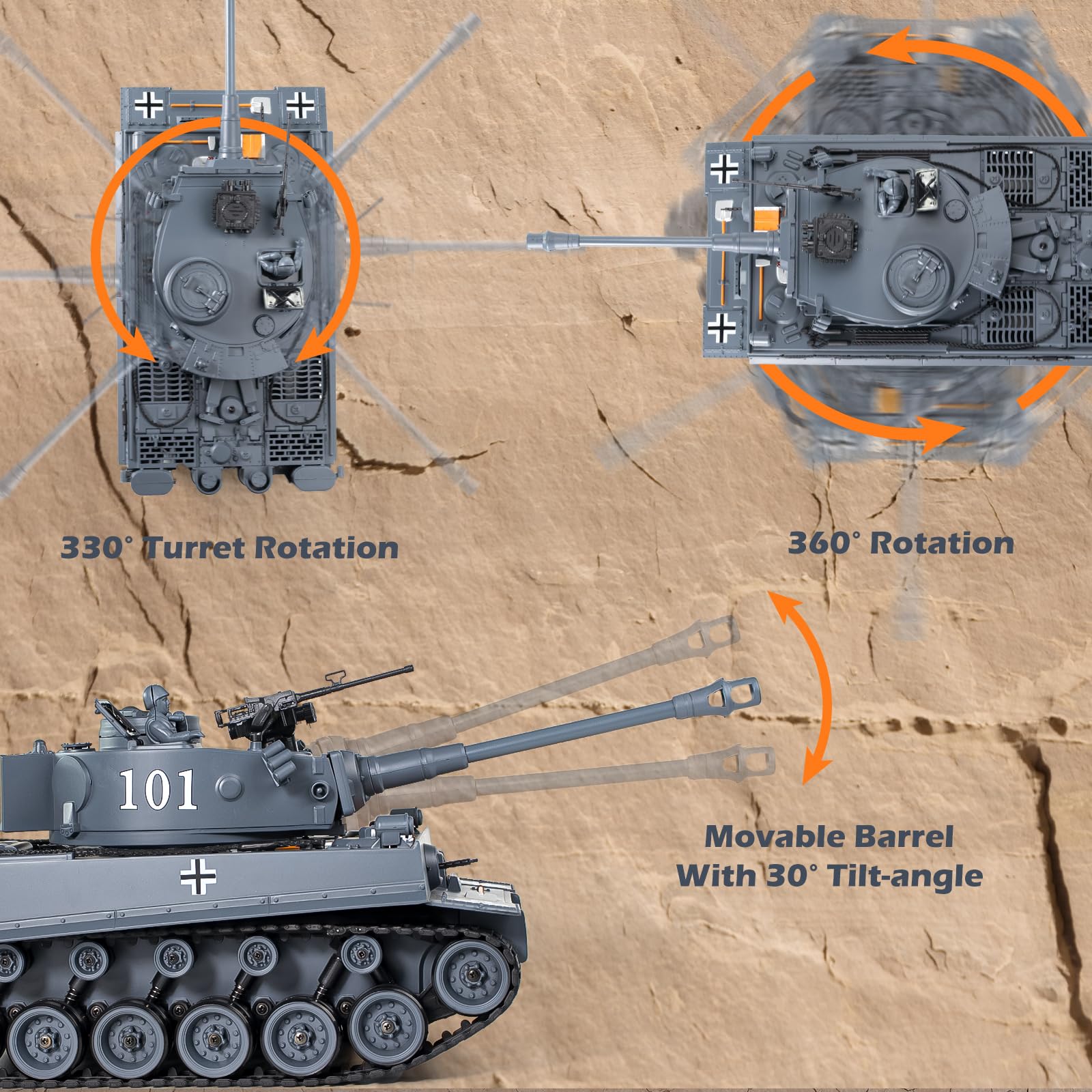 Supdex 1:18 Remote Control Tank, 2.4Ghz WW2 German Tiger I RC Tank Model Toys, Battle Army Toy 15 Channel with Smoke Light and Sound, Military Toy for Adults and Kids That Shoots BBS and Water Bombs
