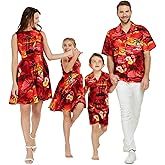 Matchable Family Hawaiian Luau Men Women Girl Boy Clothes in Sunset Red