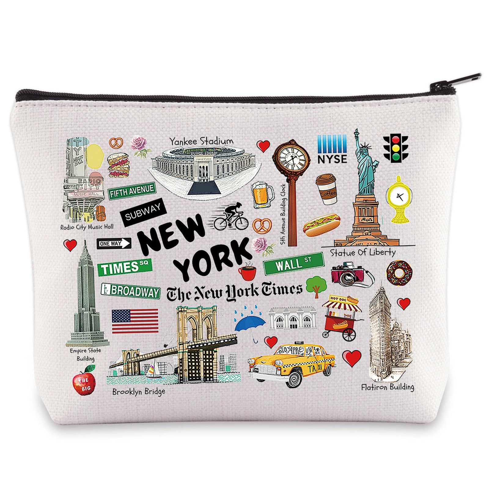 WZMPA New York Cosmetic Bag New YorkSouvenir Gift Vacation Makeup Zipper Pouch City Merchandise, New York, Cosmetic Bag