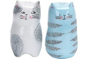 Bico Cartoon Cat Salt & Pepper Shaker Set, Handpainted Stoneware, Dishwasher Safe