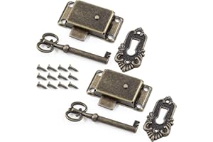 Kyuionty 2 Sets Skeleton Key Lock Decorative Antique Bronze Cabinet Vintage Lock with Key and Screws for Chest Cupboard Furniture