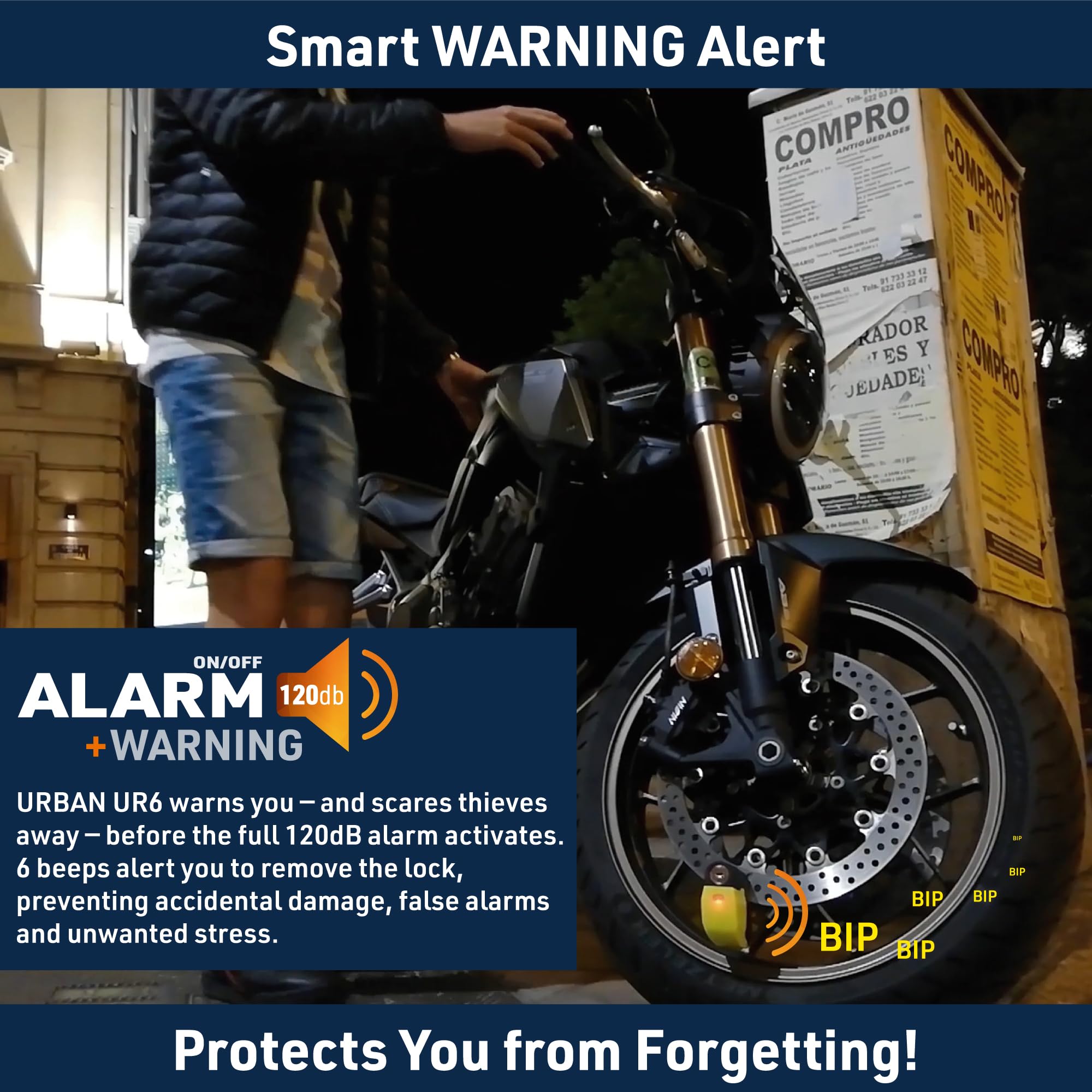 URBAN UR6 Hi-Tech Alarm Disc Lock 120db ON/OFF, Warning, Light Alert, A+ Sensitivity, Replaceable Alarm, Waterproof, Longlife Battery, Carried locked, Universal Motorcycle, Bike, Bicycle, Scooter