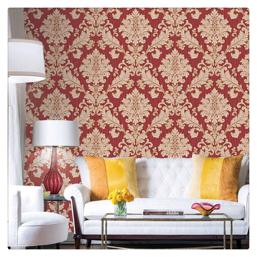Haokhome 561406 Vintage Luxury Damask Wallpaper Crimson Red