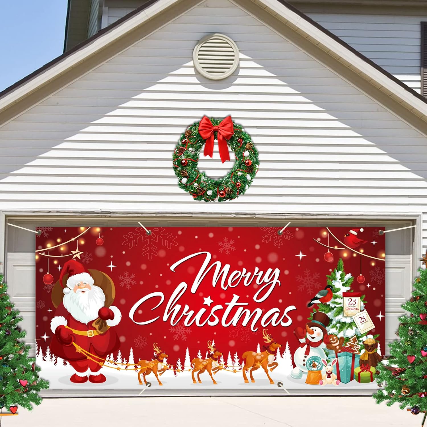 Garage Door Decorations - Christmas Santa Claus Garage Door Decoration Merry Christmas Garage Door Banner Cover Large Size Xmas Backdrop Decorations Christmas Tree Outdoor Indoor Background Sign 6x13ft