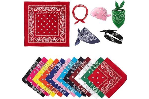 Gelapa 12 Pack Bandana, Paisley Bandanas for Women Men Large Nylon Headband | 22x22in Breathable Quick-Drying Stylish Hair He