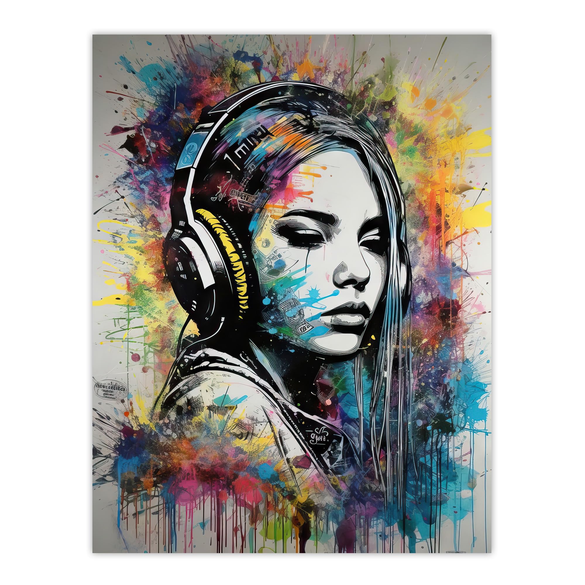 Artery8 Music Girl Headphones Watercolour Grunge Emo Teen Bedroom Extra Large XL Wall Art Poster Print