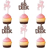 24 Pack Deer Cupcake Toppers Brown Glitter Deer Head Cupcake Toppers Deer Cupcake Picks for Christmas Theme Deer Baby Shower Birthday Hunting Rustic |Country Party Cake Decoration Supplies