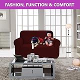 SAMSTEX 2 Seater Sofa Cover Wine Red 1-Piece Stretch Slipcover Non Slip view 3