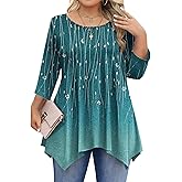 IN'VOLAND Plus Size Tops for Women 3/4 Sleeve Shirts Tunic Tops to Wear with Leggings Loose Fit Summer Fall Clothes