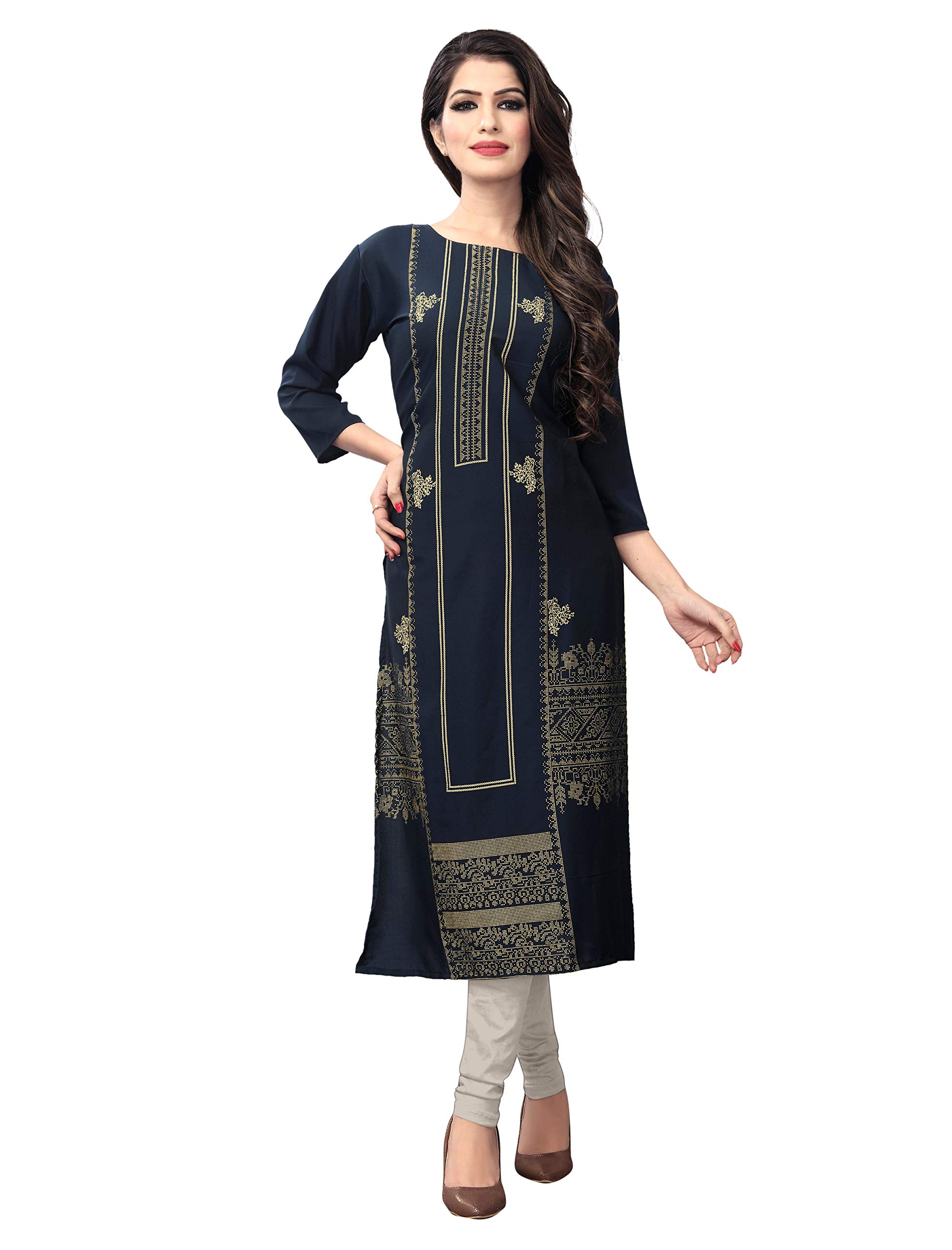 Women's Black Crep Knee Long Straight Kurti