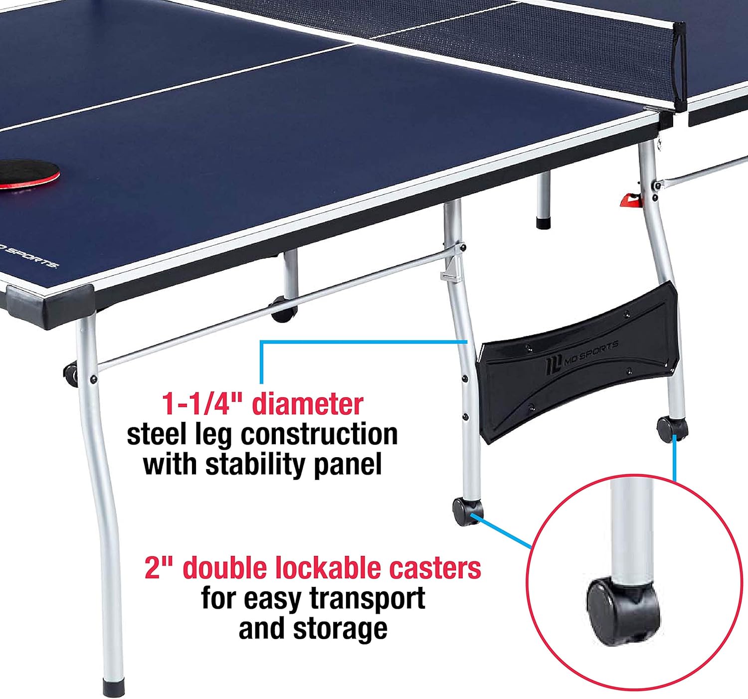 MD Sports Table Tennis Set, Regulation Ping Pong Table with Net, Paddles and Balls (8 Pieces) - Blue and White : Sports & Outdoors