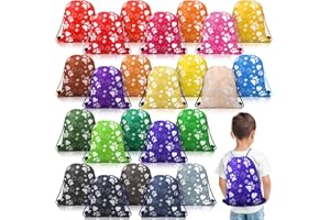 Talltalk 24 Pcs Paw Print Drawstring Backpack Puppy Footprint Drawing Bag Kids Birthday Pet Theme Party Favor Gift Candy Goodies Treat Drawstring Bags for Girls Boys Kids