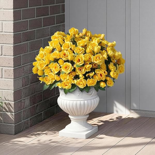 16 BUNDLES 17″ARTIFICIAL ROSES, REALISTIC SILK BOUQUET FLOWER(YELLOW)