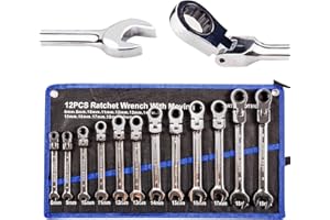 12pcs Flex Head Ratcheting Wrench Set- 8-19mm Metric Ratchet Combination Wrenches CrV Gear Spanner Set