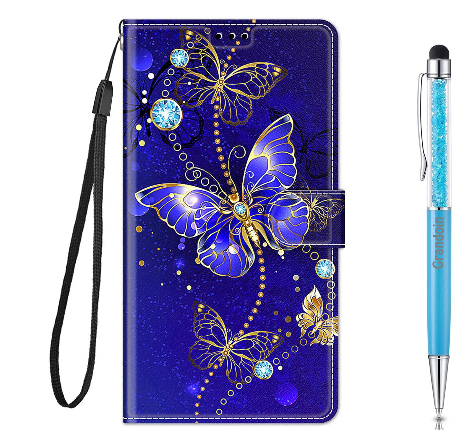 Grandoin Compatible with Xiaomi Redmi Note 11/ Note 11S Case, PU Leather Flip Cover Wallet Case with Magnetic Closure Stand Card Holder ID Slot Folio Soft TPU Bumper Protective Skin (Butterfly 2)