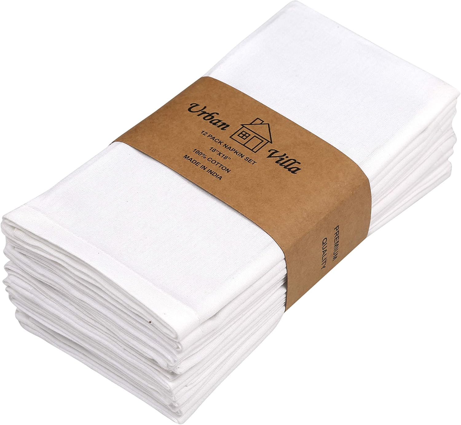 Urban Villa White 18 By 18 Inches Casement Weave Ultra Soft Premium Quality Dinner Napkins 100% Cotton Set of 12 White Cloth Napkins with Mitered Corners, Durable Hotel Quality, Pre-washed.: Kitchen & Dining