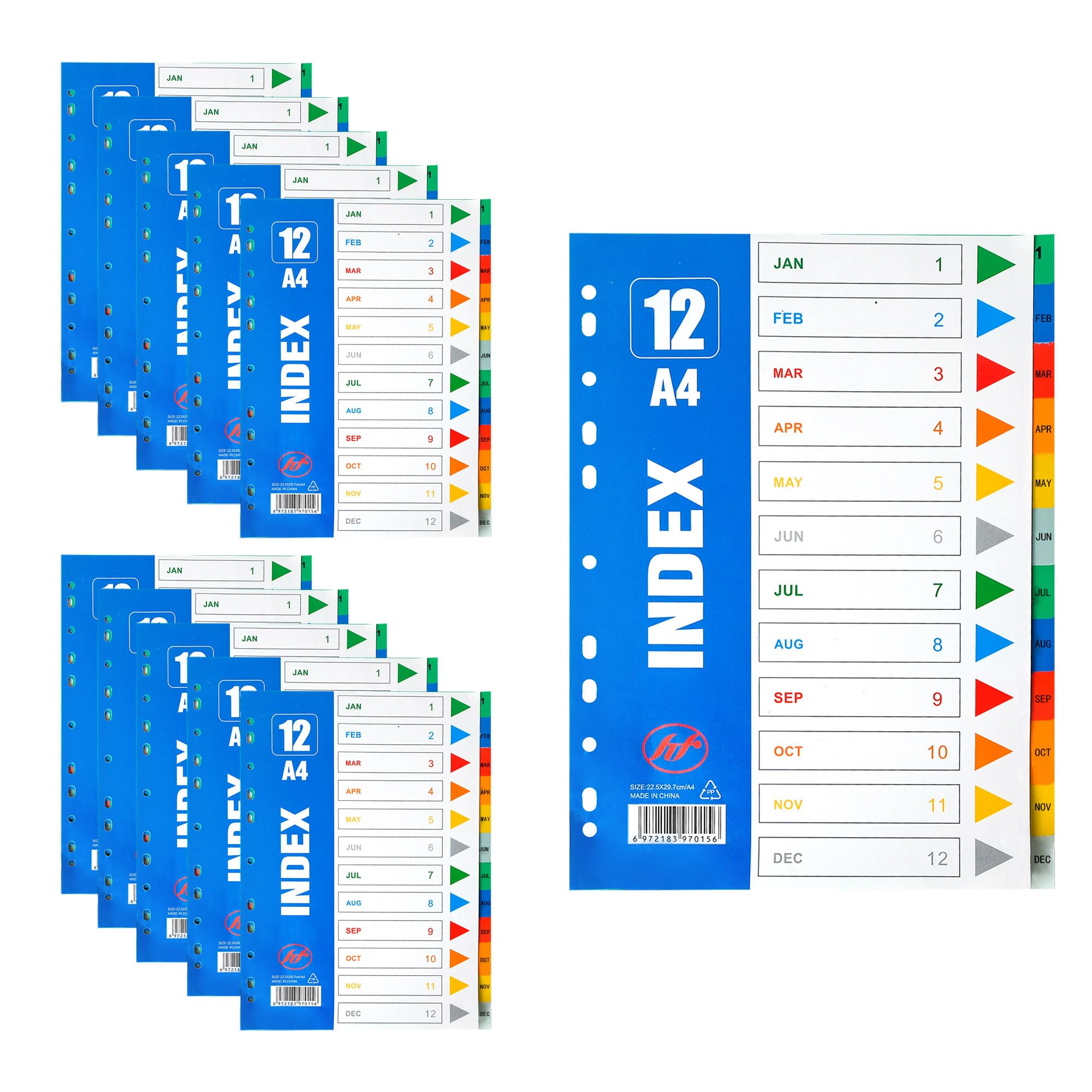 WENLISELL 10 Pack Jan-Dec File Dividers A4, Coloured 12Part Month Extra Wide Dividers for Lever Arch Files, Folder Dividers A4 Plastic for Ring Binders 11 Holes, Office, Home, School
