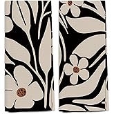 QGFM Boho Kitchen & Bath Towel Set, Beige and Black 70s Retro Floral Design, 2 x 16x24 Inch Hand Towels