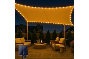 MEETYR LIFE MeetYrLife LED Shade Sail 6.5'x10' Sun Shades Outdoor Patio Rectangle Heavy Duty Penetration Built-in LED One Piece Shade Fabric for Outdoor Patio Garden Backyard(6.5x10Ft, Beige)
