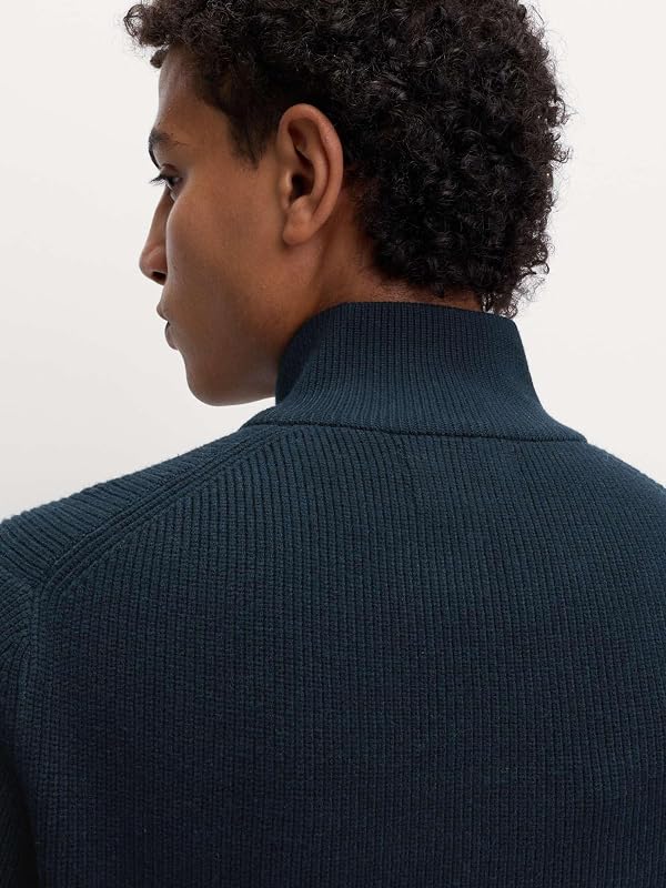 Camisola de meio fecho com canelas e algodão azul-marinho escuro M