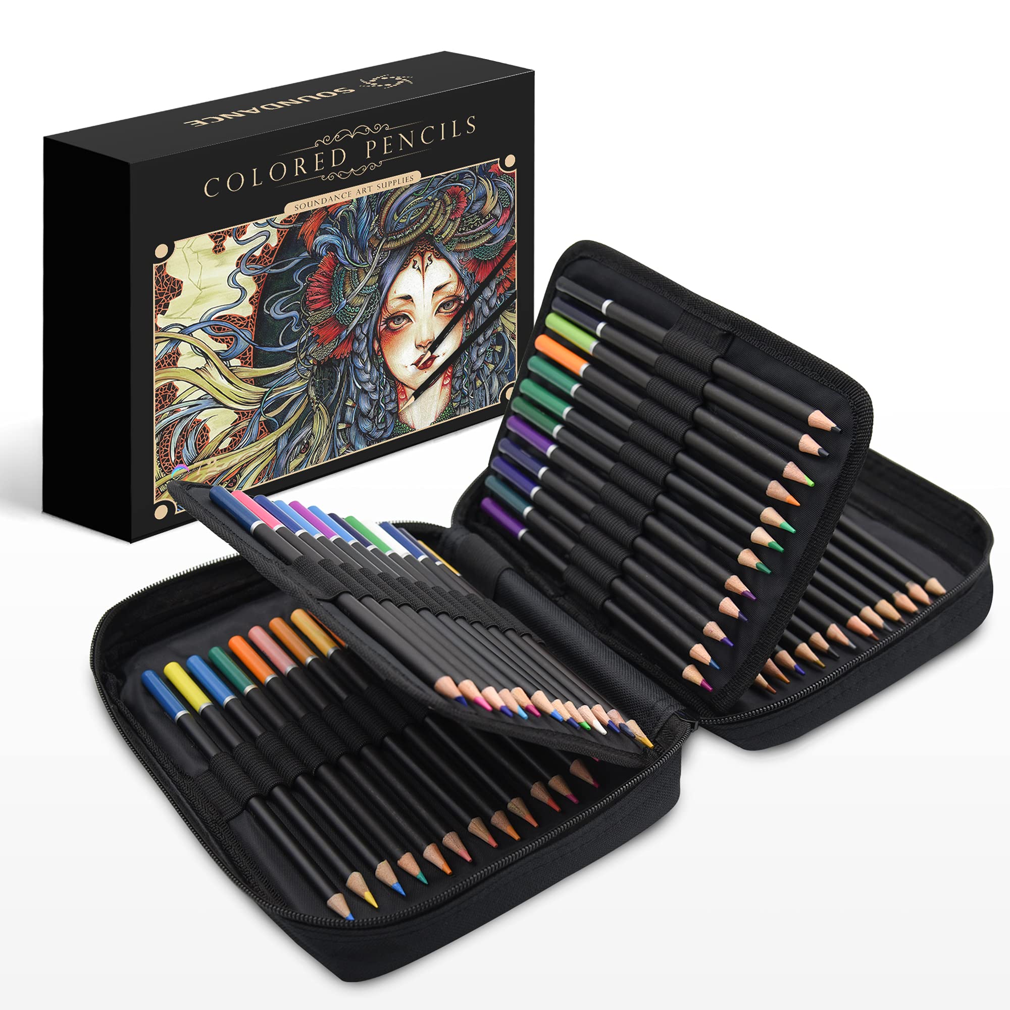 SOUNDANCE 72 Colouring Pencils Set for Adults Coloured Book, Professional Drawing Pencils with Zipper Case Soft Core Vibrant Numbered Colours for Kids Beginner Artists