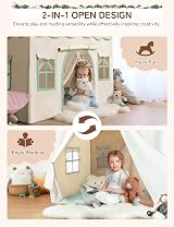 besrey 2-in-1 Kids Play House Tent with Lights & Pad Green view 2