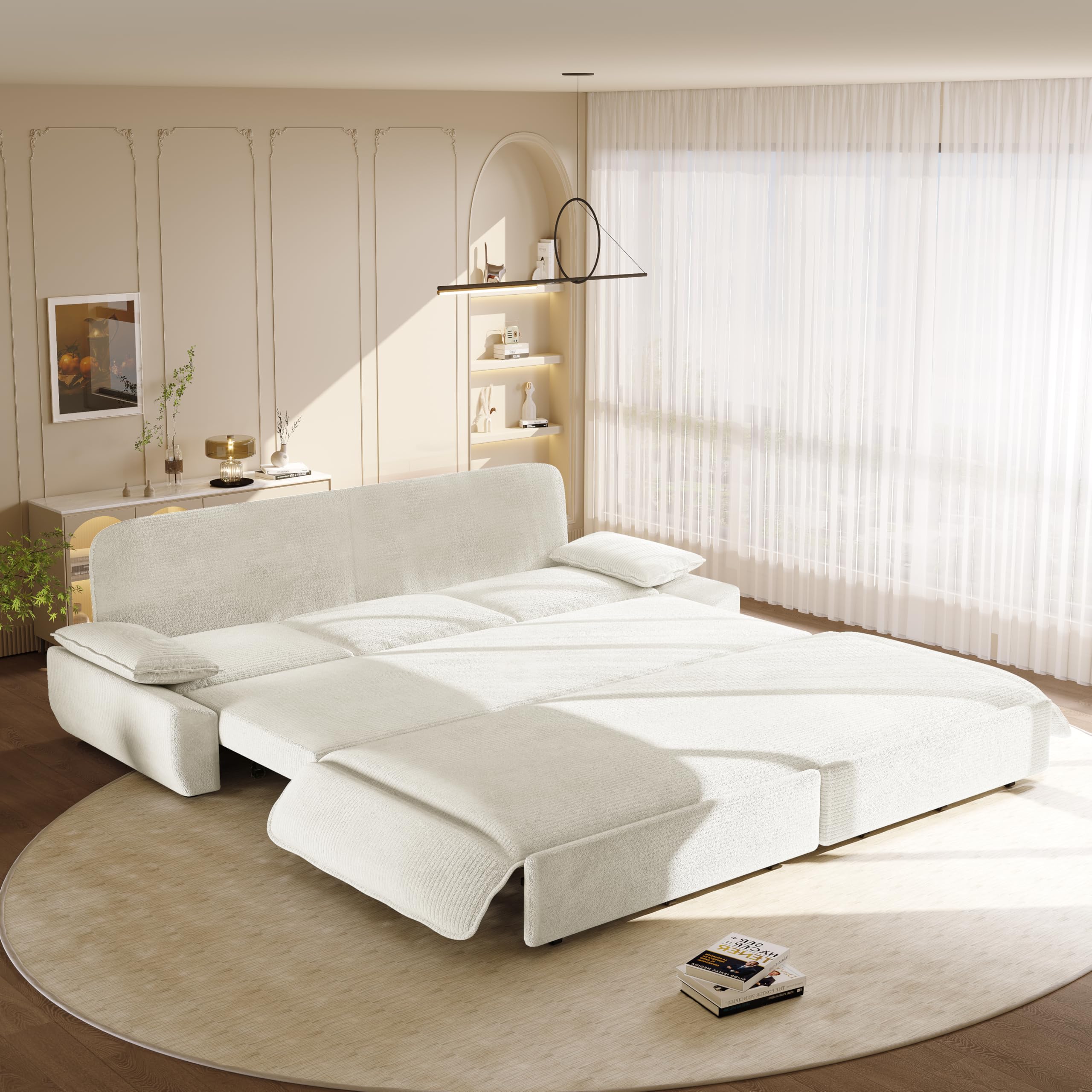 Photo 1 of **PARTIAL SET**
KEIKI 94.5" King-Size 3-in-1 Convertible Sleeper Sofa, Oversized Pull-Out Couch with Cloud-Style Deep Seat, Corduroy Reclining Loveseat for Home Theater & Family Living