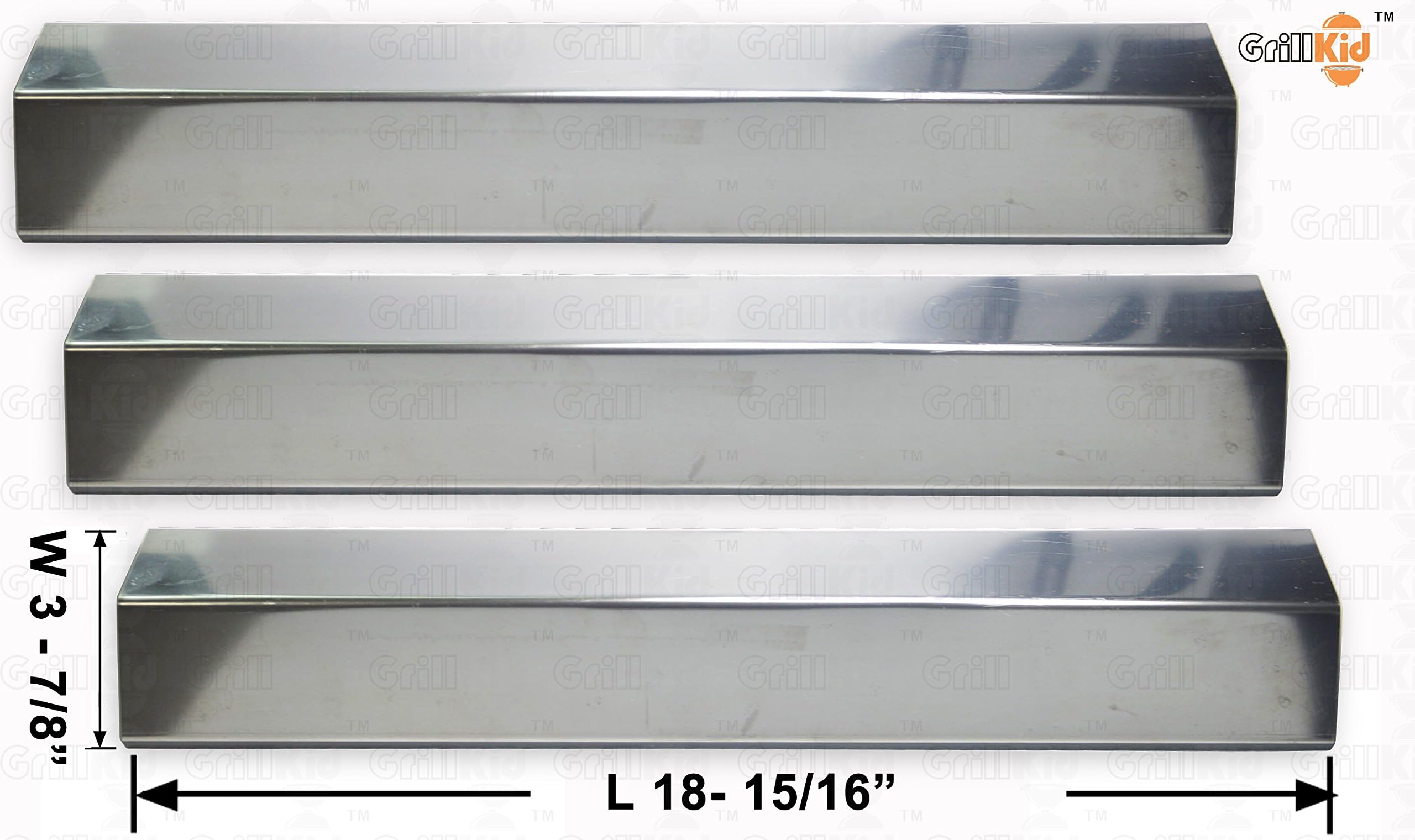 Grillkid HS503 Stainless Steel Heat Plate Replacement for Select Char Griller Gas Grill Models, Compatible with Part # 95051, Set of 3