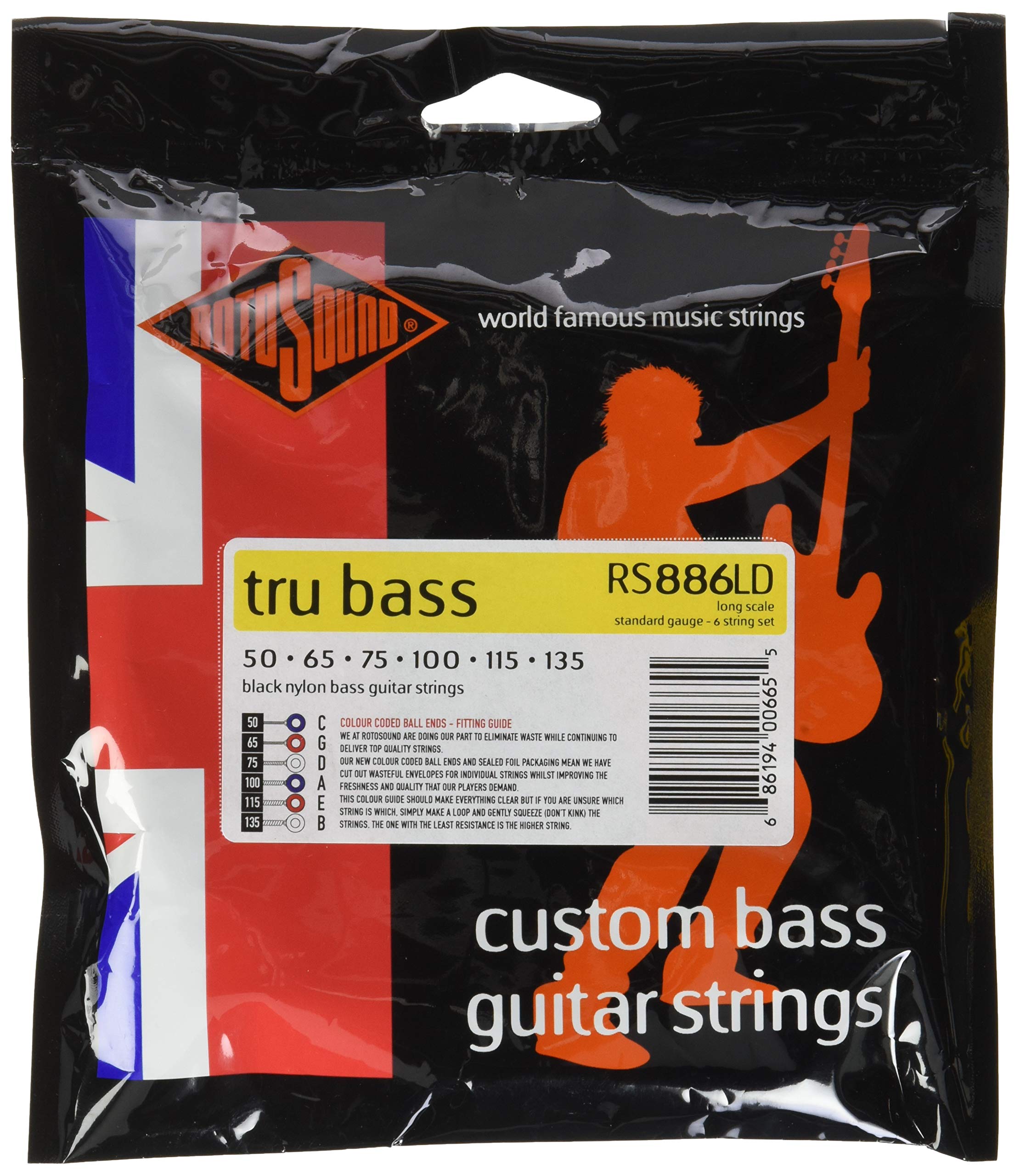 Rotosound Strings for Electric Bass TRU BASS NYLON FLATWOUND 6-string RS886LD NYLON FW LONG Standard 50-135