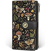 GIANCOMICS Butterfly Mushroom Womens Wallet RFID Blocking, Credit Card Holder Bifold, PU Leather Travel Billfold, Cute Cash Purse, Zipper Coin Pocket Clutch, 11 Card Slots, Ladies Gift Woman