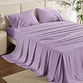 Bedsure King Size Sheets Set, Cooling Sheets for Hot Sleepers, Rayon Derived from Bamboo, Breathable & Soft, Deep Pocket Up to 16 Inches, Hotel Luxury Silky Bedding, Lilac