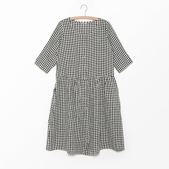 Amazon Co Jp サマンサモスモス Sm2 リネンギンガム前開きワンピース ブラック M 服 ファッション小物