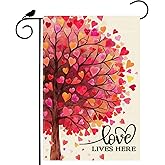 ZAEW Love Lives Here Love Heart Shaped Tree Valentine’s Day Garden Flag Yard Flag 12x18 Inch Double Sided Small Mini Yard Outdoor Outside Holiday Decoration