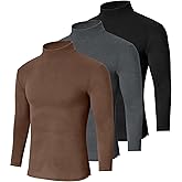 Cutecrop 3 Pack Men Mock Turtleneck Long Sleeve Shirts Double Sided Fleece Lined Thermal Pullover Basic Undershirt Layer Top