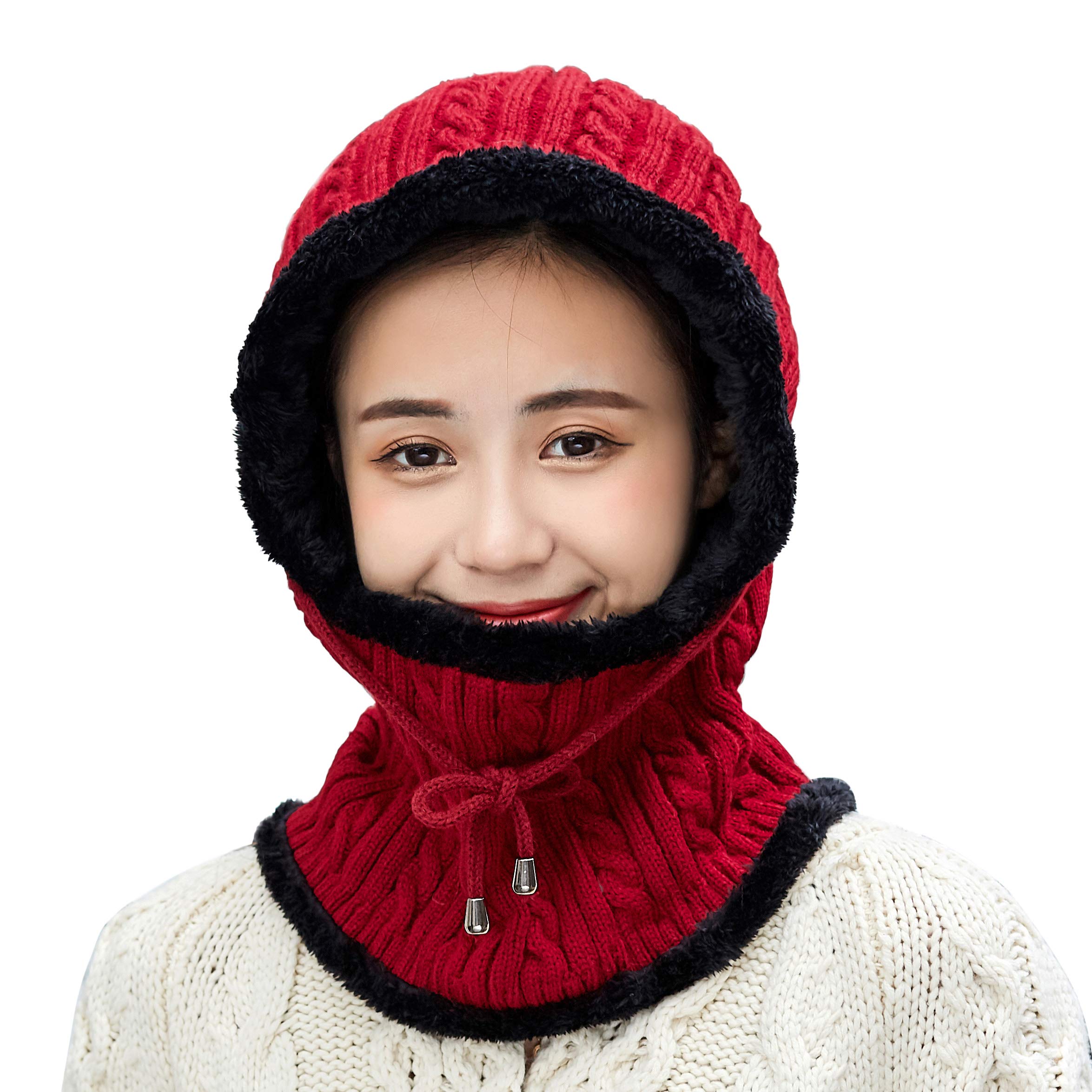 Women Winter Knit Fleece Balaclavas Hat Cap Beanie Ski Neck Scarf Cold
