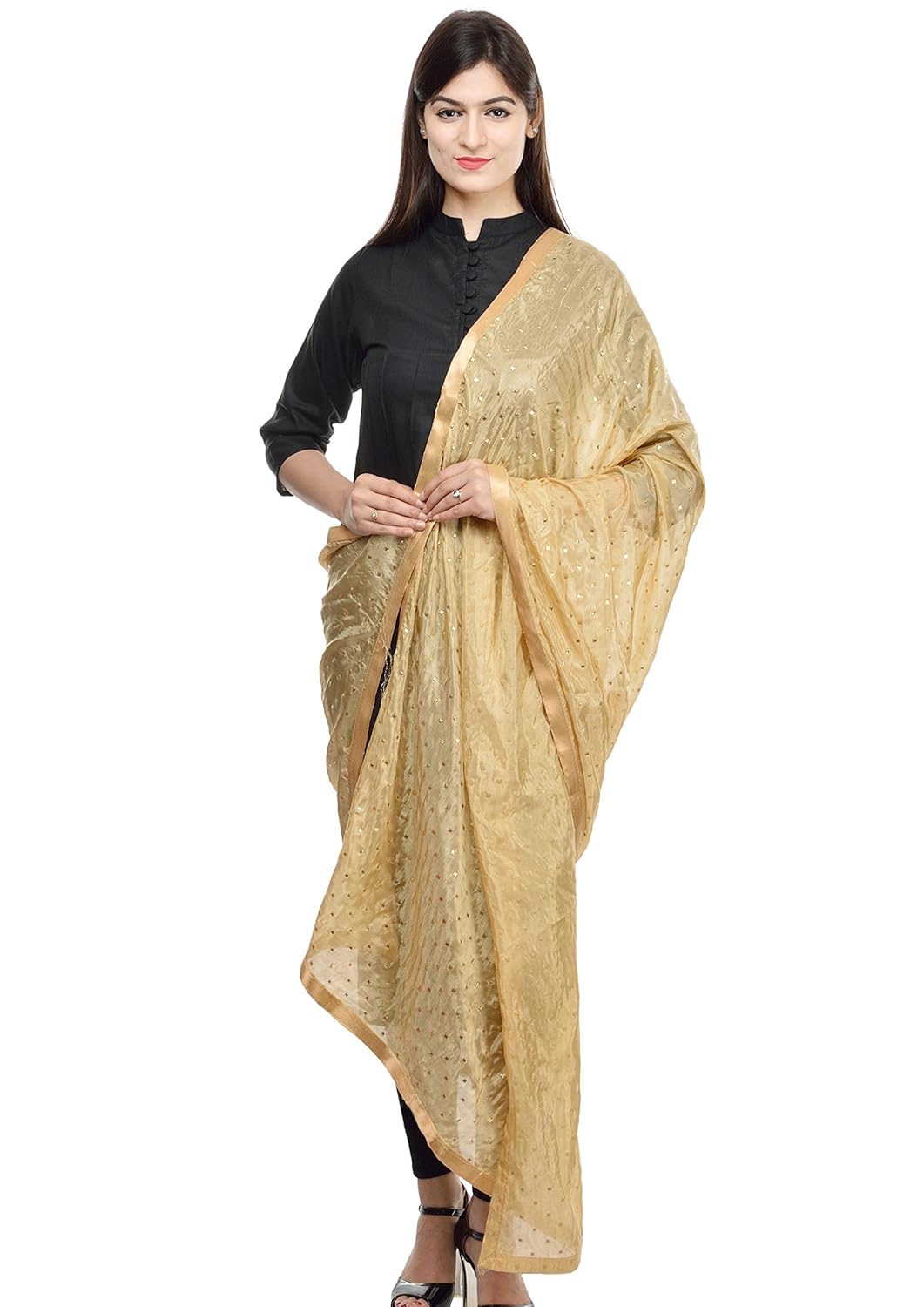 weavers villa women's embellished sequin lace work poly chiffon dupattas, stoles