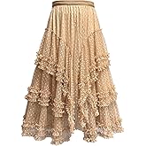 gaohat Women's Medieval Vintage Party Skirt Tulle Renaissance Fairy Ruffle Asymmetrical Costume Pirate Halloween