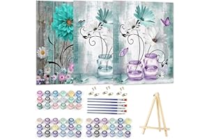 WUDWL Paint by Numbers Kit for Adults Framed Canvas, 3 Pack with Wooden Easel,Paint by Numbers for Kids Ages 8-12, Tulips DIY Acrylic Landscape Oil Painting Arts Crafts, 9.45x11.8inch