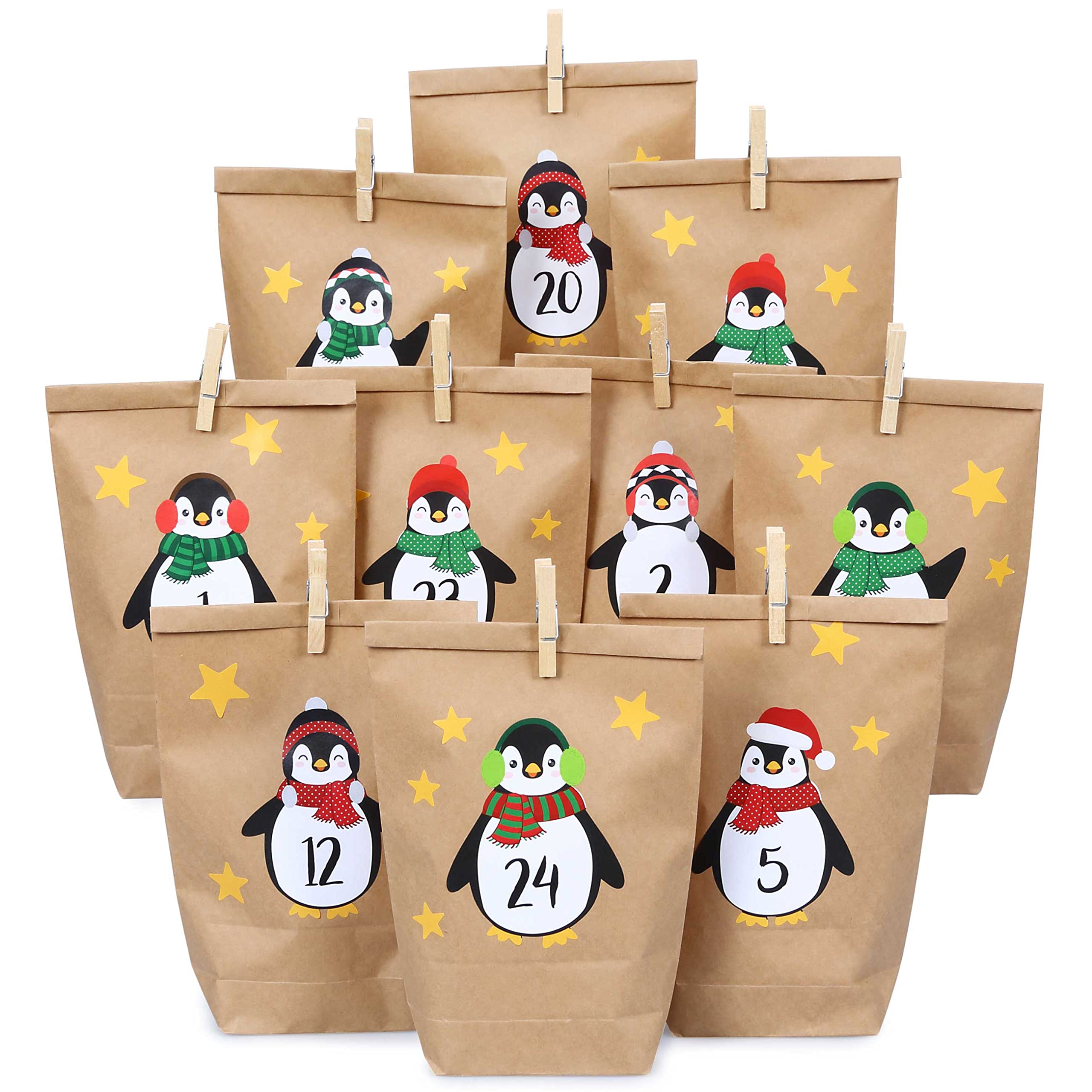 Papierdrachen DIY Advent calendar - penguins for you to stick on - with 24 paper bags for you to craft for yourself - Christmas 2018