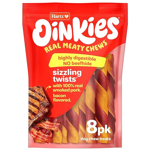 HARTZ OINKIES SIZZLING TWISTS BACON FLAVORED RAWHIDE-FREE NATURAL...